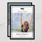 クラシック白黒スクリプト2枚の写真の卒業 案内状 (正面/裏面)