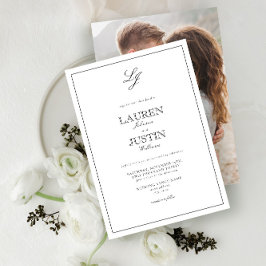 クラシック白黒スクリプトMonogramフォト結婚ズ 招待状