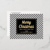 クラシック白黒ストライプクリスマス 箔シーズンポストカード (正面/裏面)
