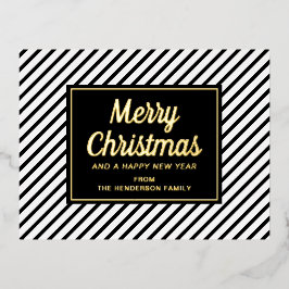 クラシック白黒ストライプクリスマス 箔シーズンポストカード