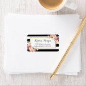 クラシック白黒ストライプピンクフローラデコール ラベル (インサイチュ)