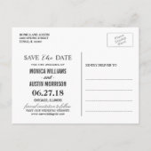 クラシック白黒ストライプフローラ日付の保存 案内ポストカード (裏面)