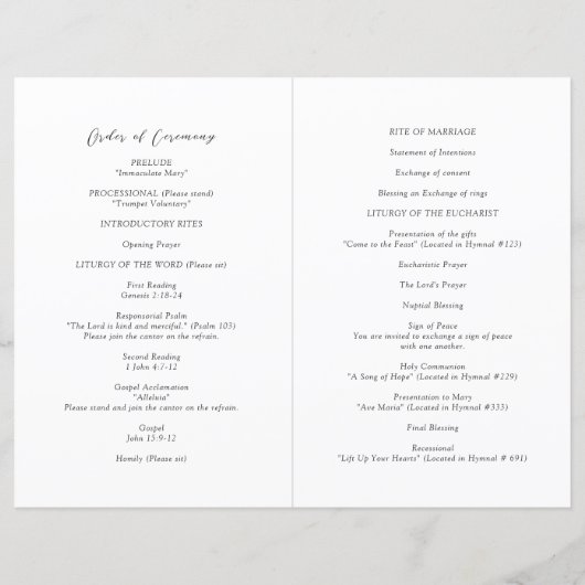 クラシック白黒タイムレス結婚式 プログラム (裏面)