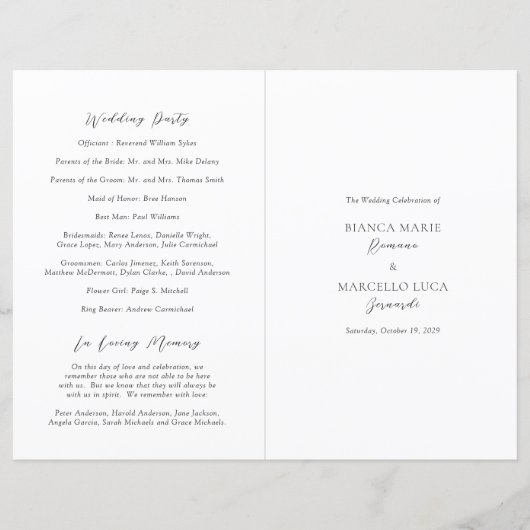 クラシック白黒タイムレス結婚式 プログラム (正面)