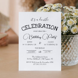 クラシック白黒ダブルバースデーパーティー 招待状