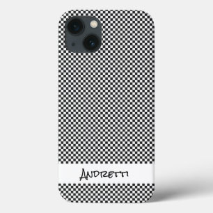 クラシック白黒チェックイニシャル名レーシング iPhone 13ケース