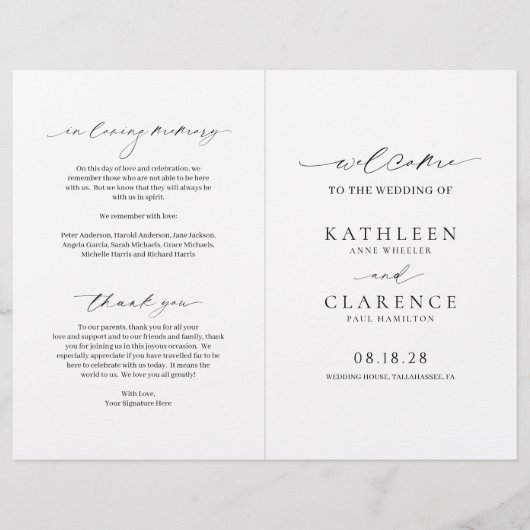 クラシック白黒バジェット結婚式 プログラム チラシ (正面)