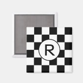クラシック白黒パタ市松模様にーンモノグラム マグネット (正面/裏面)