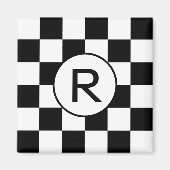 クラシック白黒パタ市松模様にーンモノグラム マグネット (正面)