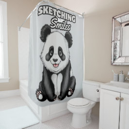 クラシック白黒パンダアートプリント シャワーカーテン