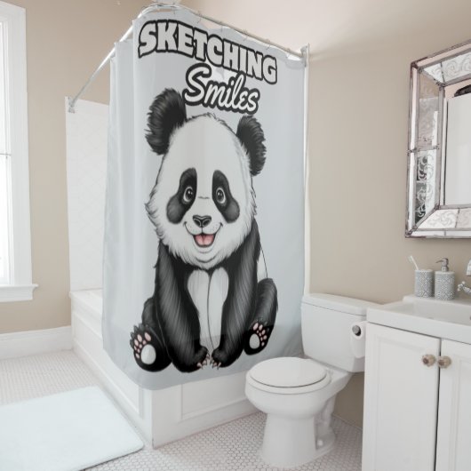 クラシック白黒パンダアートプリント シャワーカーテン (インサイチュ)