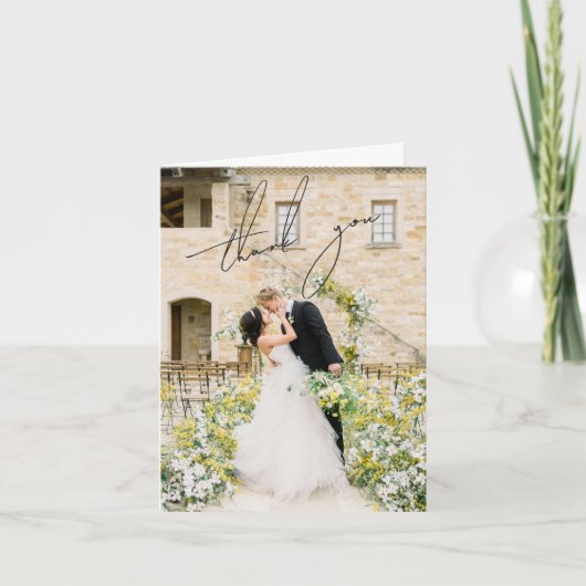クラシック白黒フォトエレガントな結婚式 サンキューカード (正面)