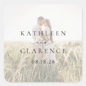クラシック白黒フォトエレガントな結婚式 スクエアシール (正面)