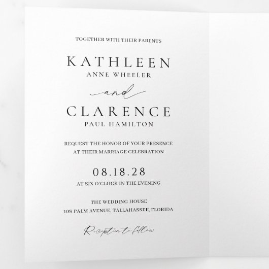 クラシック白黒フォトエレガントな結婚式 三つ折り招待状 (内部最初)