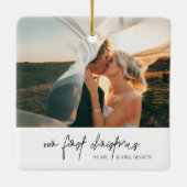 クラシック白黒フォト初めてのクリスマス セラミックオーナメント (裏面)