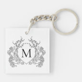 クラシック白黒フローラクレストモノグラム キーホルダー (裏面)