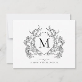 クラシック白黒フローラクレストモノグラム ノートカード