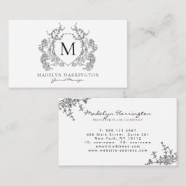クラシック白黒フローラクレストモノグラム 名刺