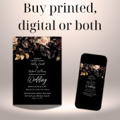 クラシック白黒フローラダークムーディ結婚ーズ 招待状