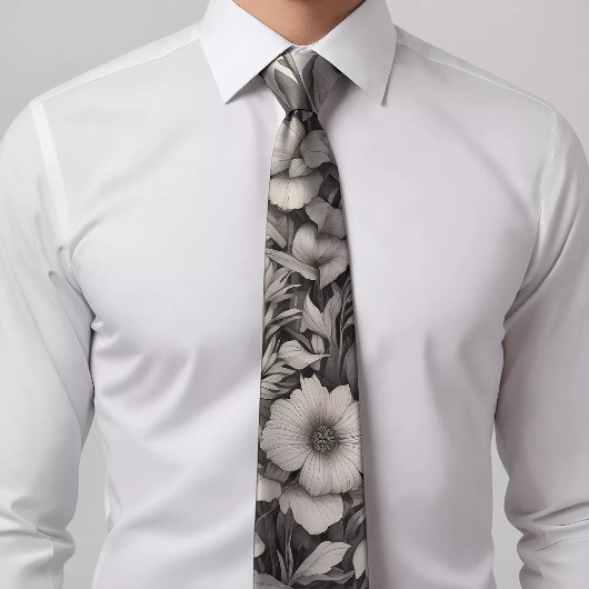 クラシック白黒フローラネクタイ ネクタイ