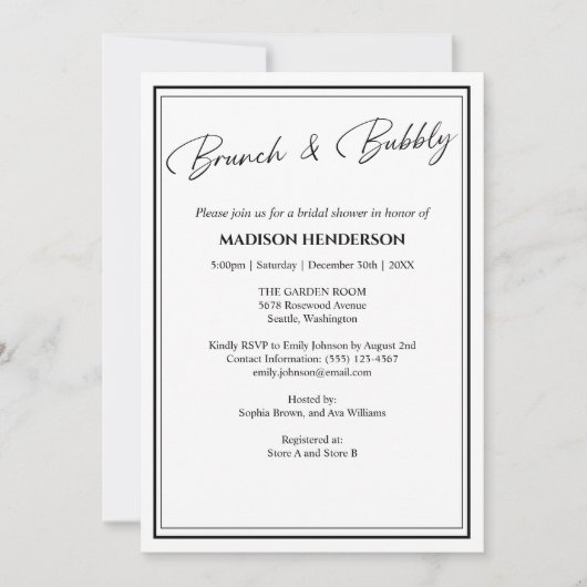 クラシック白黒ブライダルシャワーブランチ 招待状 (正面)