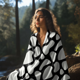 クラシック白黒プリント フリースブランケット