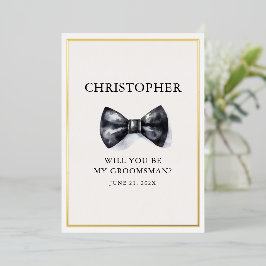 クラシック白黒ボウタイグロムスマン 箔招待状
