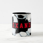 クラシック白黒ミニマルレッドサッカーテーマ ツートーンマグカップ (中央)