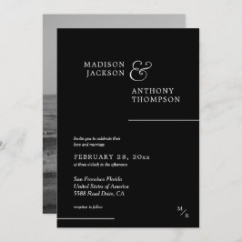 クラシック白黒モダン写真結婚の 招待状