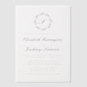 クラシック白黒モノグラムリーススクリプト ベラム紙招待状 (正面)