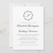 クラシック白黒モノグラムリーススクリプト 招待状 (正面)