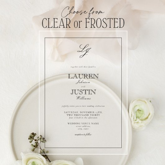 クラシック白黒モノグラム結婚ズ アクリル招待状