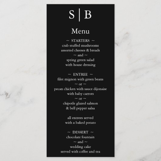 クラシック白黒モノグラム結婚ズ メニュー (正面)