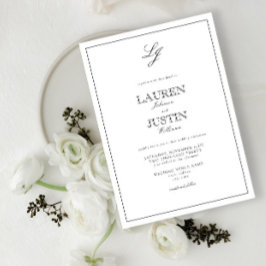 クラシック白黒モノグラム結婚ズ 招待状