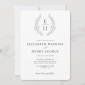 クラシック白黒モノグラム結婚フロマルズインビタ 招待状 (正面)