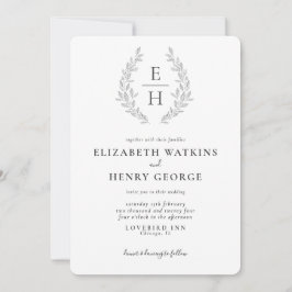 クラシック白黒モノグラム結婚フロマルズインビタ 招待状