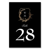 クラシック白黒モノグラム結婚金ゴールドクレスト テーブルナンバー (正面)