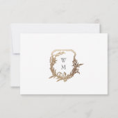 クラシック白黒モノグラム金ゴールド結婚クレスト 出欠カード (裏面)