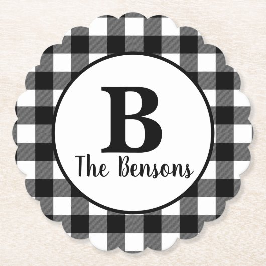 クラシック白黒モノグラム ペーパーコースター (正面)