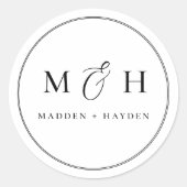 クラシック白黒モノグラ結婚ム名 ラウンドシール (正面)