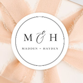 クラシック白黒モノグラ結婚ム名 ラウンドシール