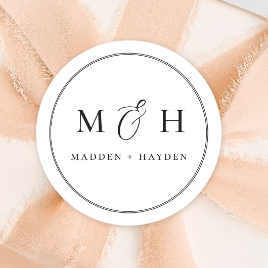 クラシック白黒モノグラ結婚ム名 ラウンドシール