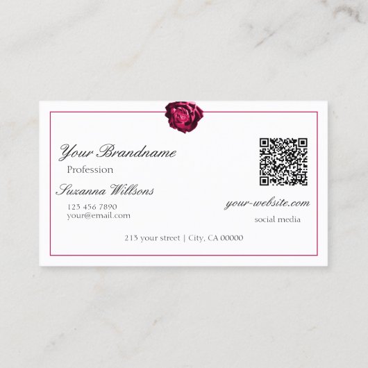 クラシック白黒レッドローズイニシャルQRコード 名刺 (裏面)
