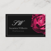 クラシック白黒レッドローズイニシャルQRコード 名刺 (正面)