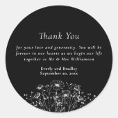 クラシック白黒ワイルドフラワー結婚ズありがとう ラウンドシール (正面)