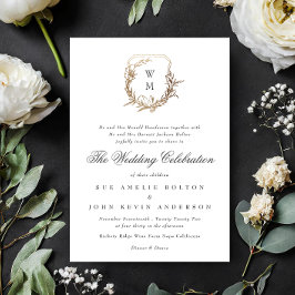 クラシック白黒一文結婚金ゴールド紋 招待状