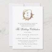 クラシック白黒一文結婚金ゴールド紋 招待状 (正面)