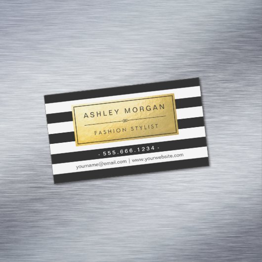 クラシック白黒付きゴールデンラストライプベル マグネット名刺 (インサイチュ)