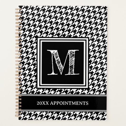 クラシック白黒千鳥格子のモノグラムの プランナー手帳 (正面)