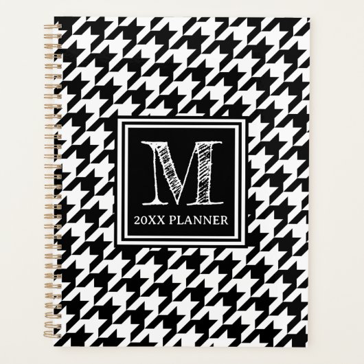 クラシック白黒千鳥格子のモノグラムの プランナー手帳 (正面)